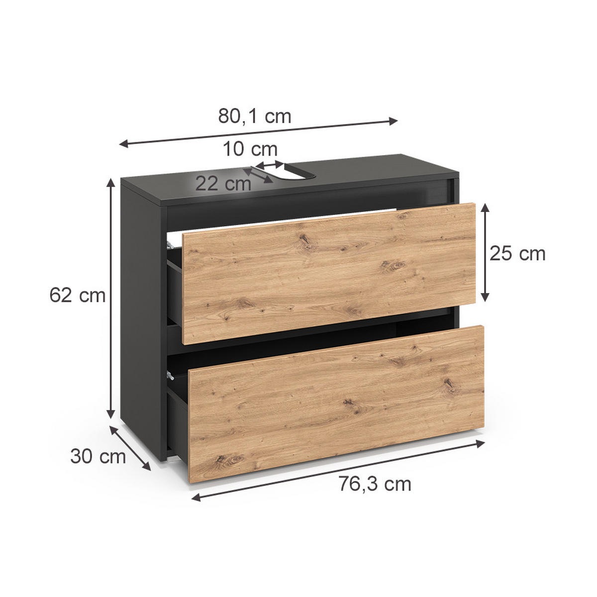 DOLNÍ SKŘÍŇKA POD DŘEZ Majest Antracit/Artisan - světle šedá/antracitová, kompozitní dřevo (80.1/62/30.1cm) - Vicco
