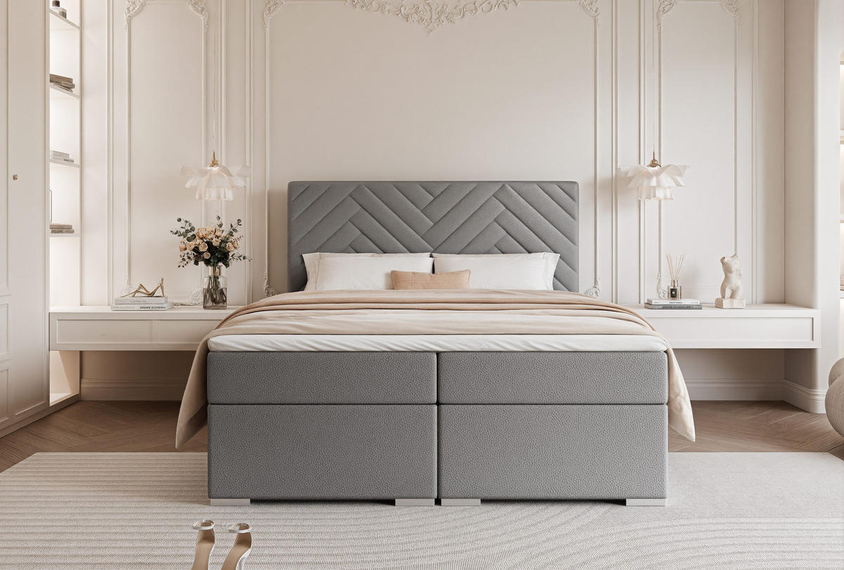 BOXBETT NEREA 200/200 cm mit Matratze und Topper, Grau - Grau, Textil (200/200cm) - Idohome