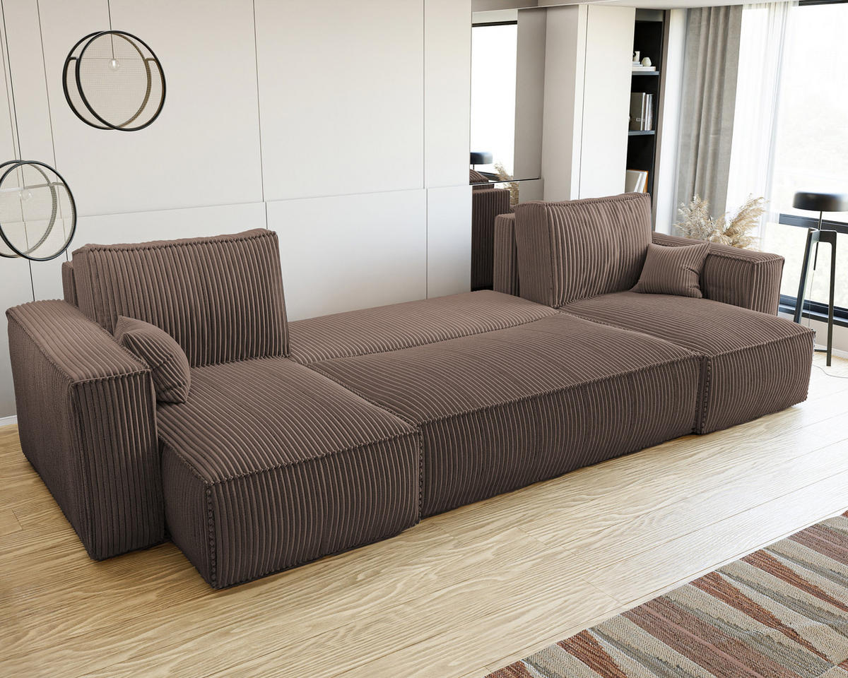 ECKSOFA mit Schlaffunktion und Bettkasten, Braun - Braun, Holzwerkstoff/Textil (312/145cm) - Idohome