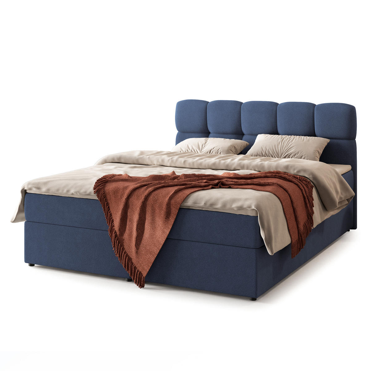 BOXBETT MERU 140x200 cm mit Matratze und Topper - Blau - Blau, Holz (140/200cm) - MASSENO