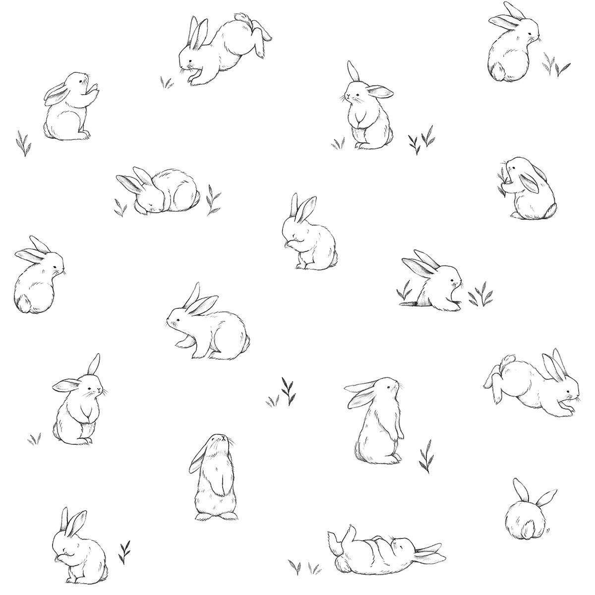 VLIESTAPETE Bunny, Kaninchen 50 cm x 10m, weiß - Weiß, Papier (50/1000cm) - Lilipinso