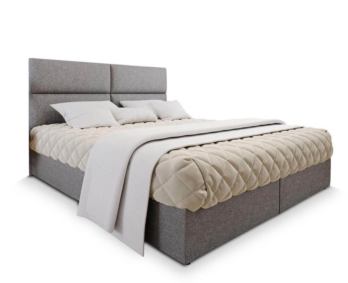 BOXBETT LONIS 140x200 cm mit Matratze und Topper - Hellgrau - Hellgrau, Holz (140/200cm) - MASSENO