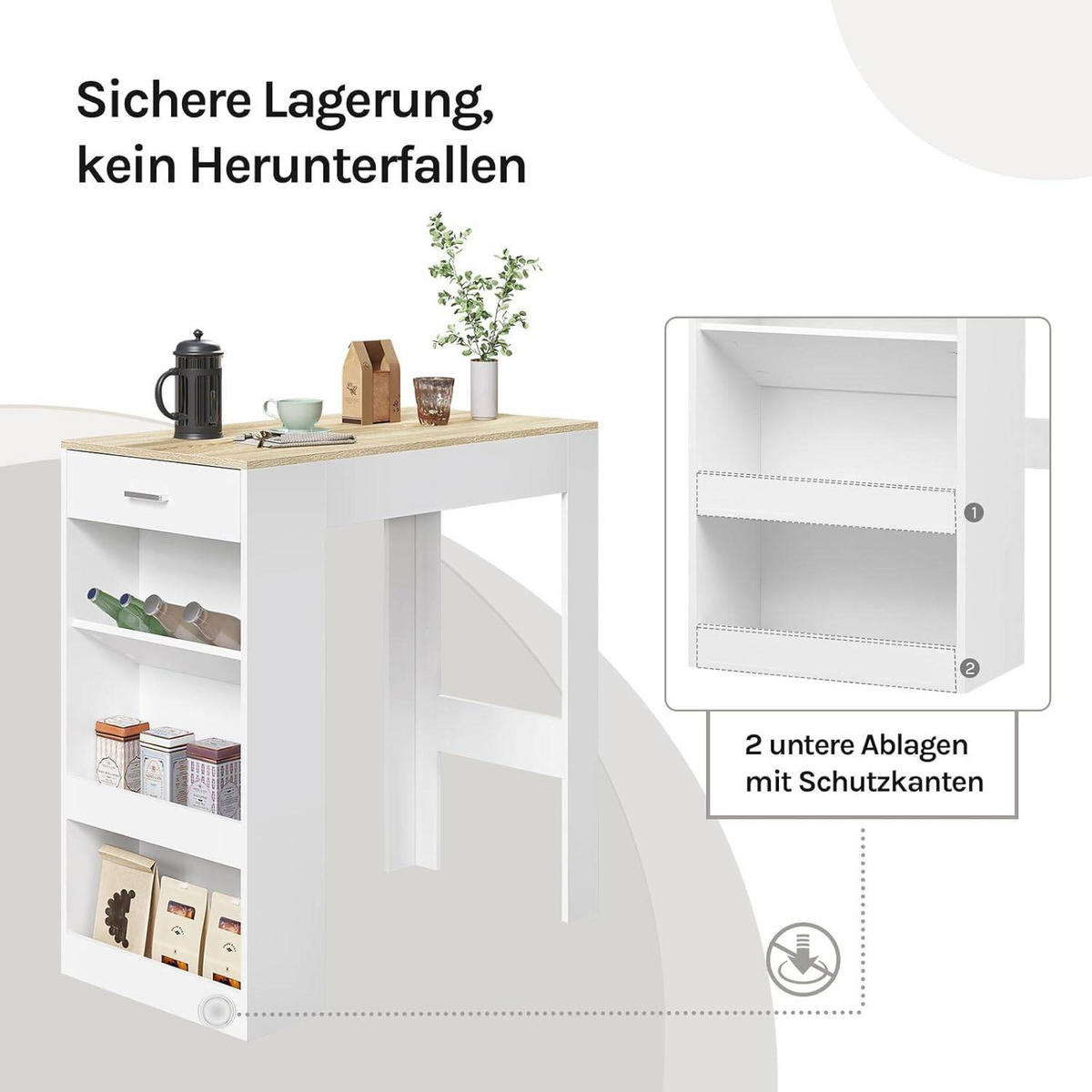 BARTISCH, Küchentisch mit Weinregal,100 x 50 x 100 cm - Hellbraun/Weiß, Holzwerkstoff (50/100/100cm) - Woltu
