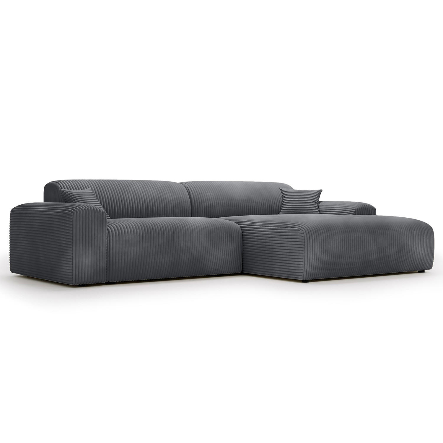 ECKSOFA mit Longchair - Cord - Blau/Schwarz, Kunststoff/Textil (284/178cm) - home24