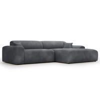ECKSOFA mit Longchair - Cord - Blau/Schwarz, Kunststoff/Textil (284/178cm) - home24