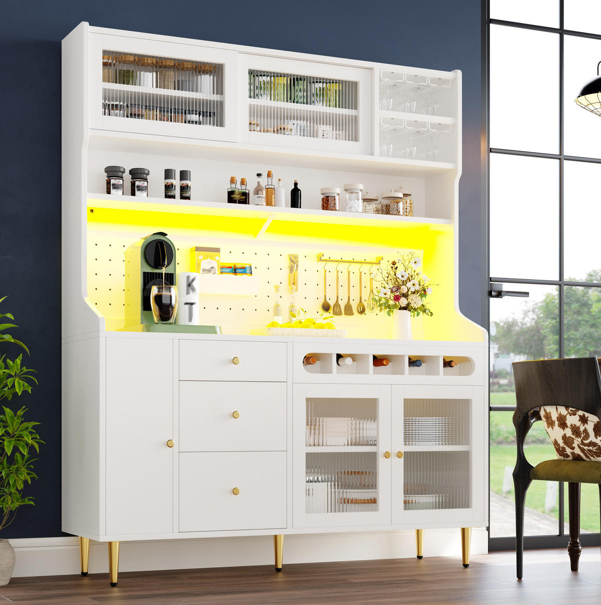 HOCHSCHRANK mit LED 145 x 39 x 171 cm MDF Glas Weiß - Weiß, Glas (39/171/145cm) - Meubliv