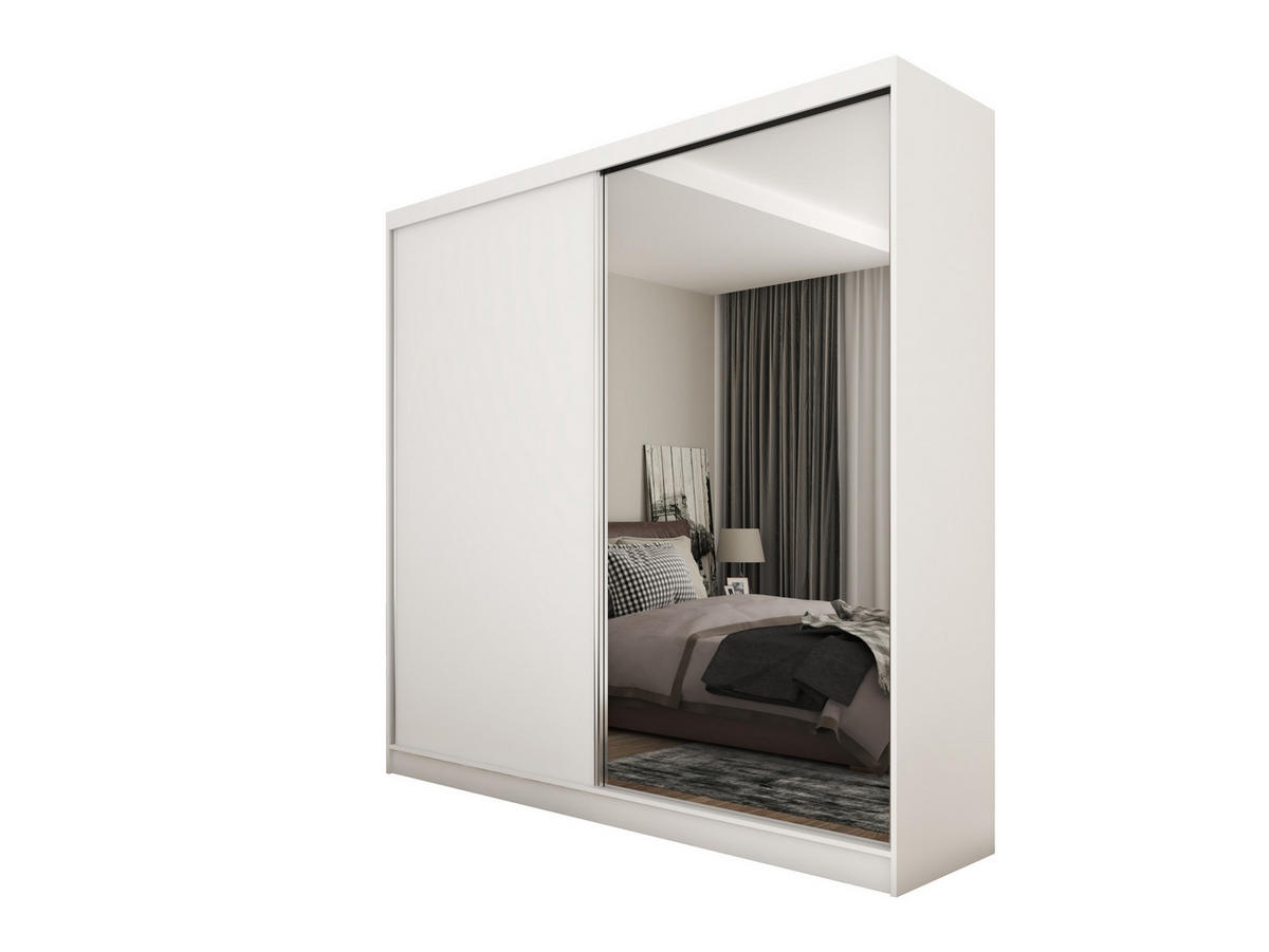 SCHWEBETÜRENSCHRANK PATRIZIA 200/216/61 cm 2-türig mit Spiegel Weiß - Weiß, Holzwerkstoff (200/216/61cm) - MASSENO