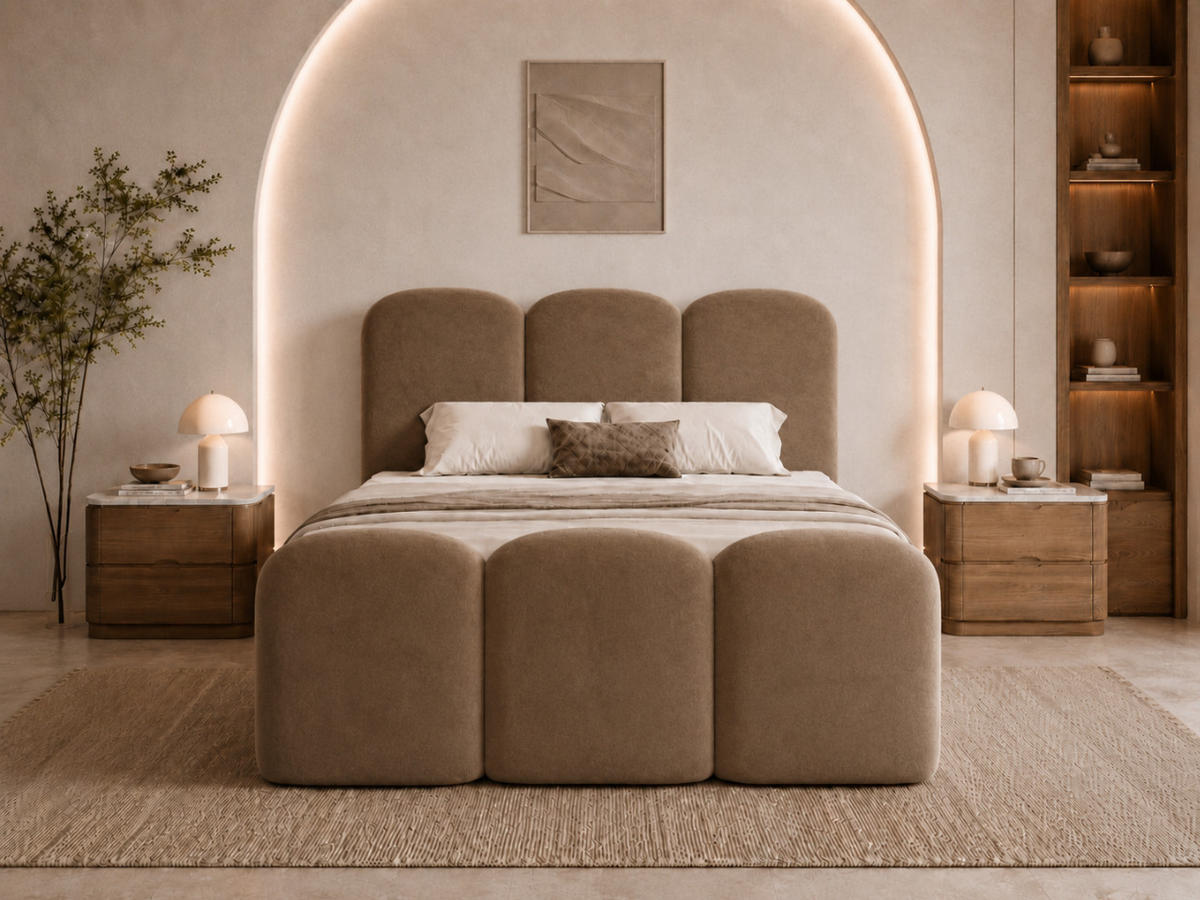 BOXBETT ROYAL 120x200 cm in Braun, Bettkasten, Topper, Velvet-Stoff - Braun, Holz/Textil (120/200cm) - EMLAR Home