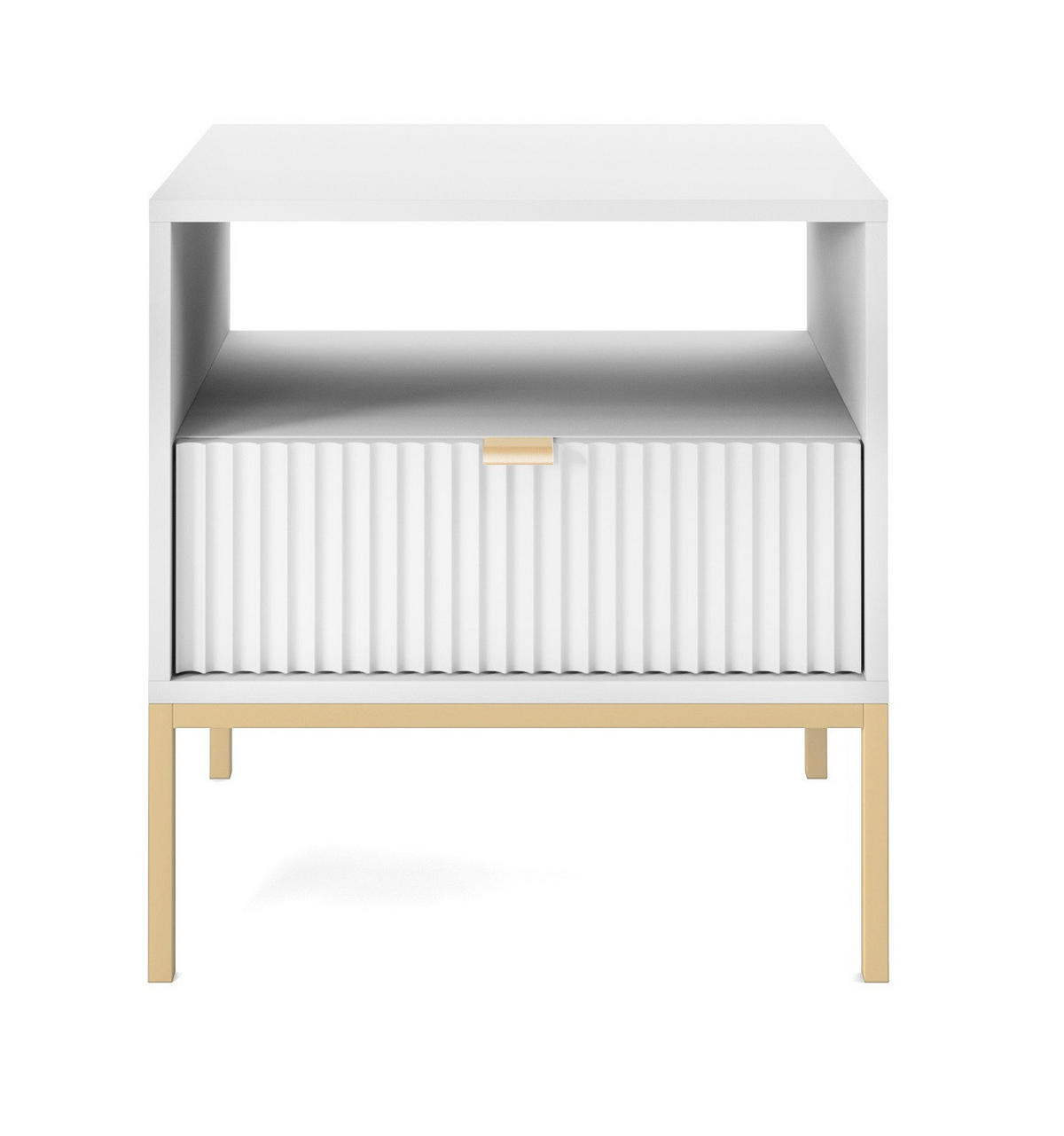 NACHTTISCH 54 cm Galla mit Schublade, Geriffelte Fronten, Weiß + Gold - Goldfarben/Weiß, Holz (54/56/39cm) - Emporius