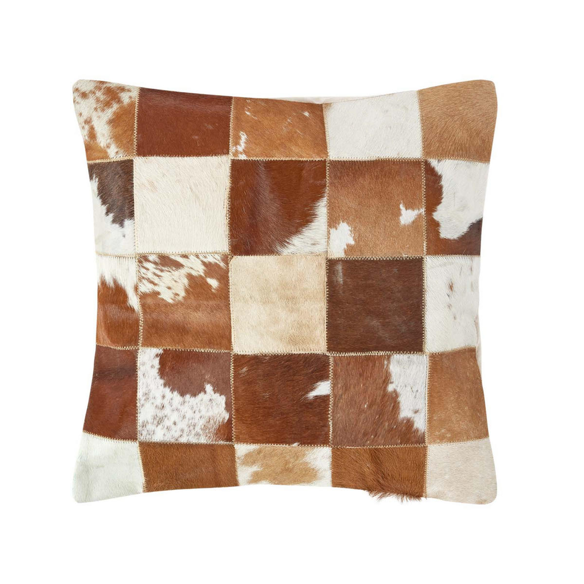 PATCHWORK-KISSEN Fell & Leder 45/45 cm - Multicolor, Leder/Textil (45/45cm) - Homescapes