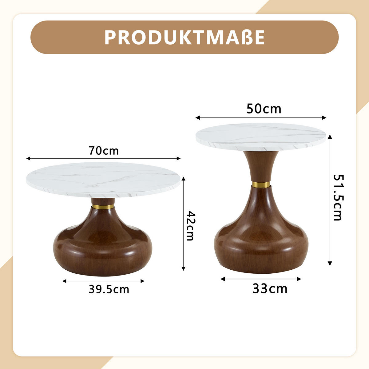 COUCHTISCH-SET DE-37437 2er-Set sanduhrförmig mit Marmoroptik Weiß - Weiß, Metall (50/50/51.5cm) - ComfortXL