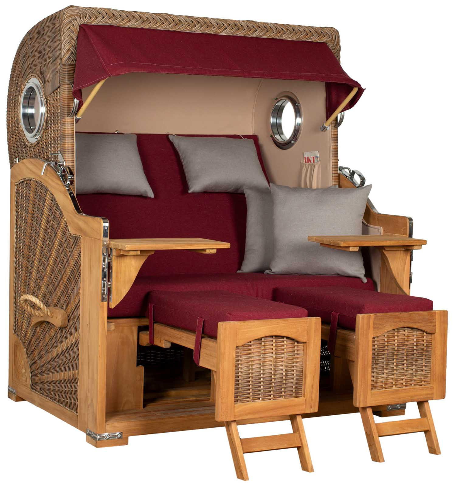 STRANDKORB XXL Düne Grande Teak Banana - Rot/Braun, Metall (142/170/95cm) - Mr. Deko