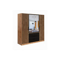 DREHTÜRENSCHRANK LABOO LUX 196/200/58 cm in Eiche Wotan / Schwarz mit Lamellen - Eiche Wotan/Schwarz, Holzwerkstoff (196/200/58cm) - Deine Möbel 24