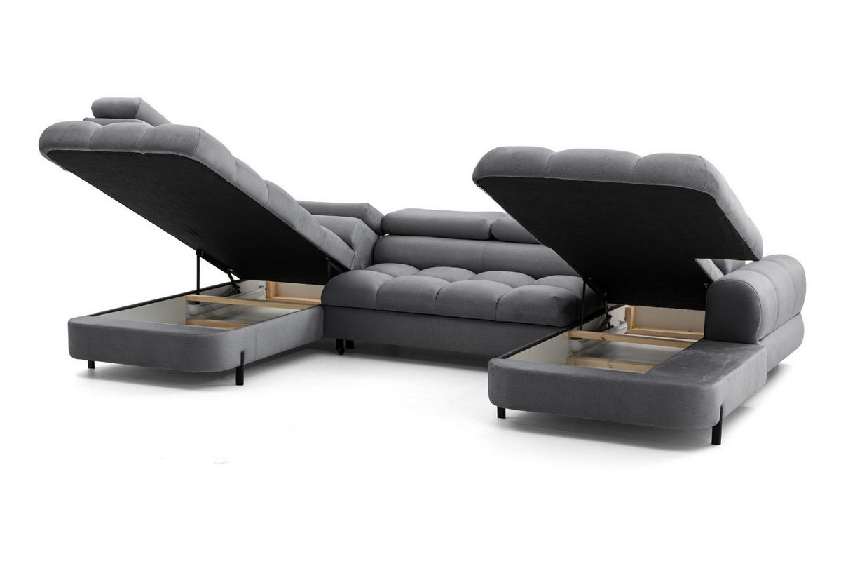 ECKSOFA U-Form BOWL U Links mit Schlaffunktion 125x265 Velours Dunkelgrau - Dunkelgrau/Schwarz, Holz/Textil (339/90/195cm) - Muffo