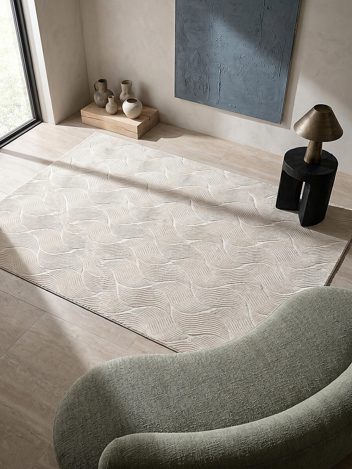 KURZFLORTEPPICH Antirutsch Geometrisch DALAR Polypropylen Creme 140 x 200 cm - Beige, Textil (140/200cm) - KADIMA DESIGN
