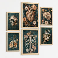 POSTER Kollektion aus 6 Anatomie Drucke und mit Herz Schädel Lungen Nieren und Gehirn Pergament Hintergrund dekoration Größe Schwarzer Rahmen A3 & A4 - Schwarz, Papier (21/29.7/3cm) - Nacnic