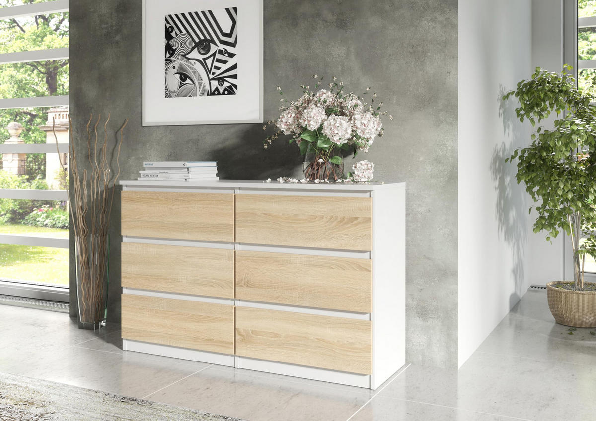KOMMODE 120 Weiß & Sonoma oak 120x78,5x39 cm - Weiß/Sonoma Eiche, Holzwerkstoff (120/78.5/39cm) - Mobelsta