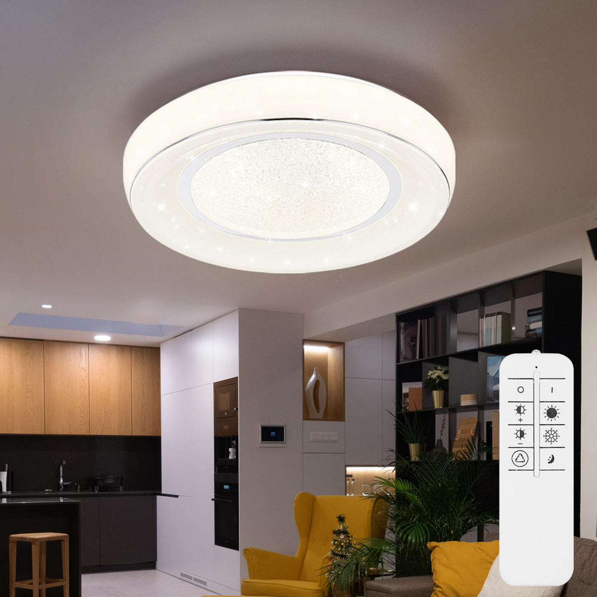 LED DECKENLEUCHTE Kristalle Weiß Chrom - Weiß, Metall (49/49/9cm) - Globo Lighting