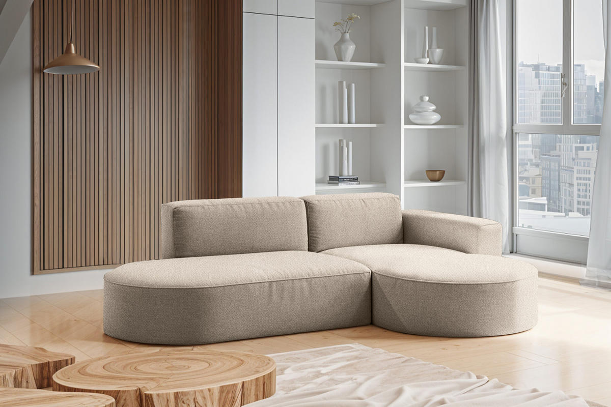 ECKSOFA Modena Studio Falten, Stoff Alpine, Toffee Rechts - Sandfarben, Holz (236/165cm) - Kaiser Möbel