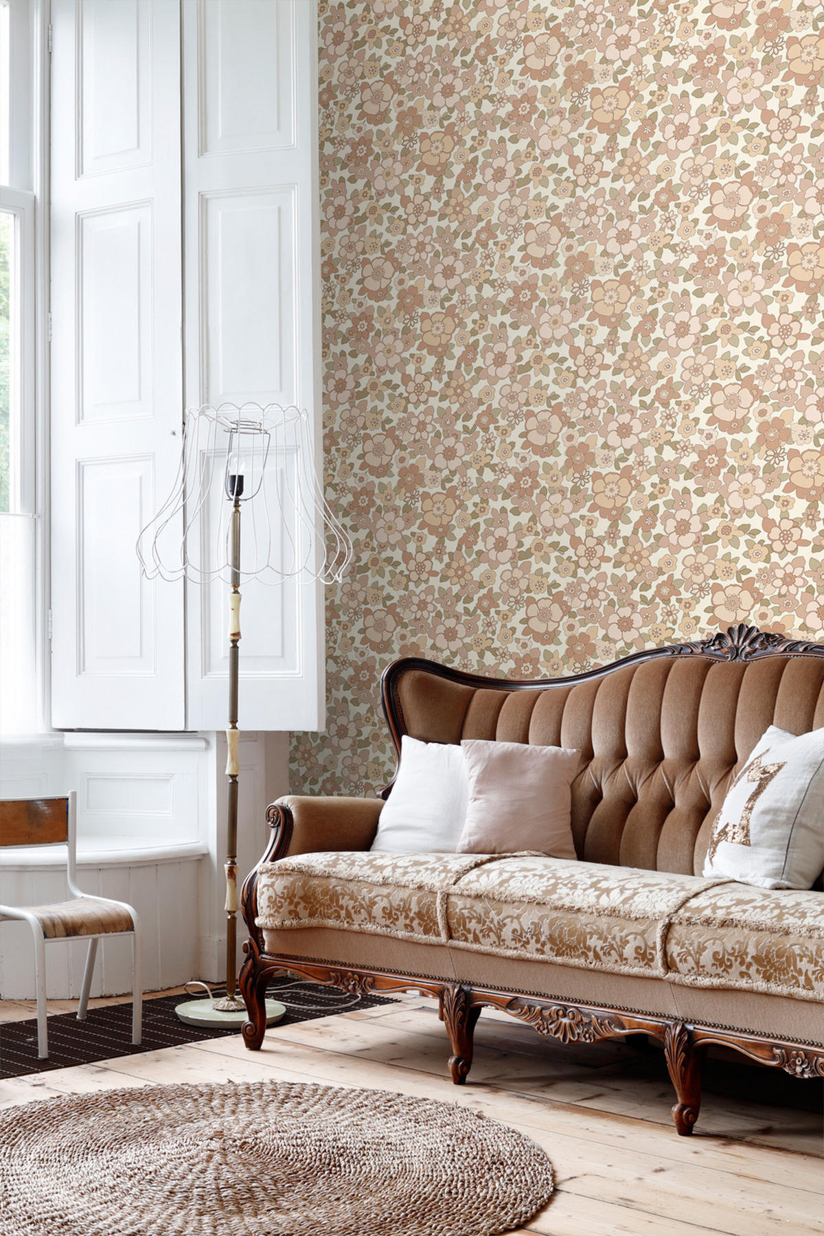 TAPETE Retro Blumen 50 x 900 cm - Braun, Papier (50/900cm) - ESTAhome