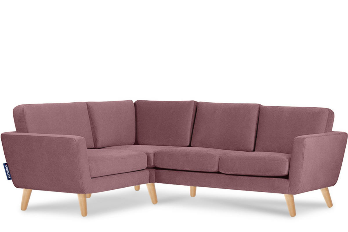 ECKSOFA-LINKS TAGIO 3/4 Sitzer, rosa - Koralle/Braun, Buchenholz/Textil (220/181cm) - KONSIMO®