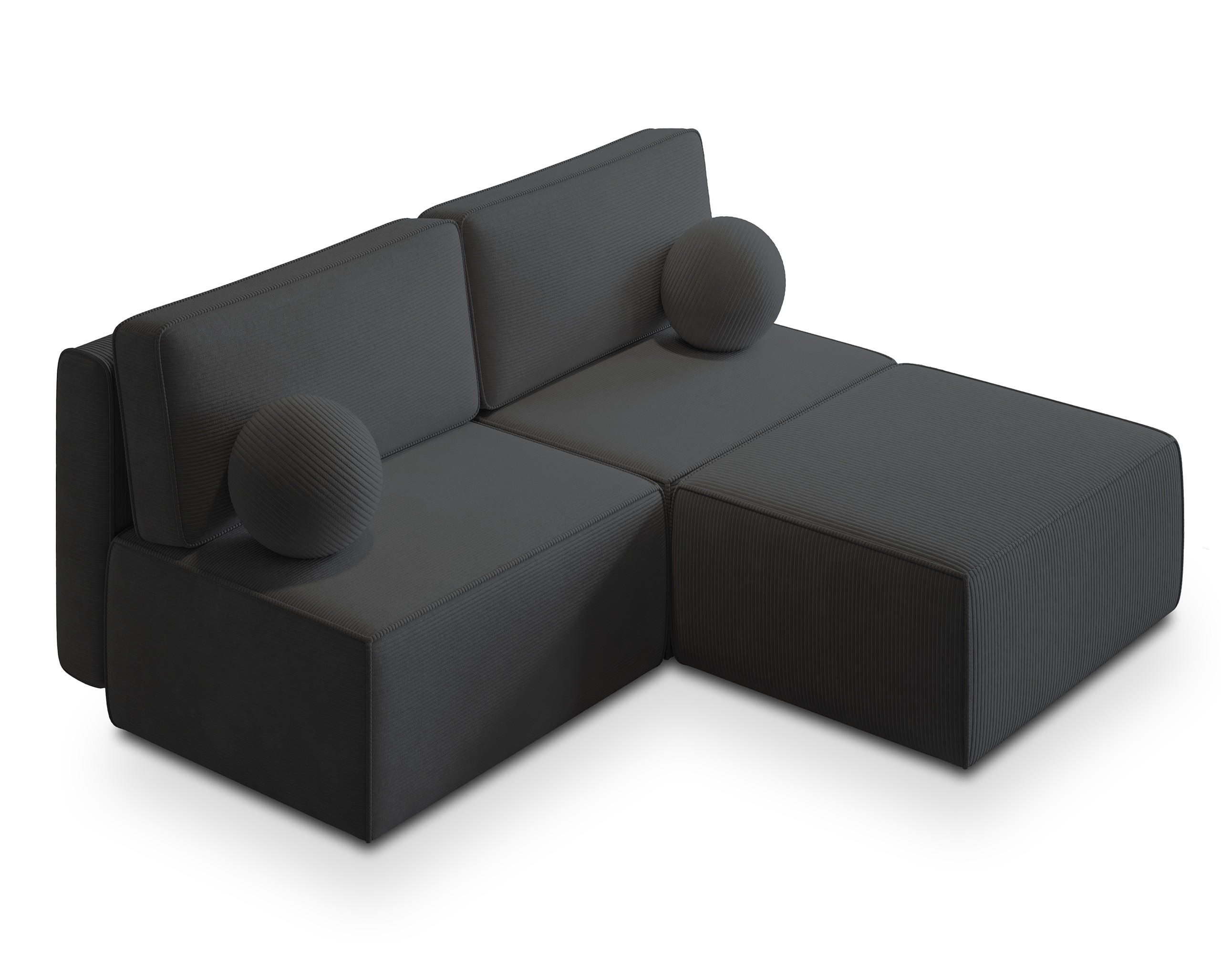 ECKSOFA VARNA P Graphitfarben Kordstoff mit Schlaffunktion - Graphitfarben, Holz (196/158cm) - MASSENO