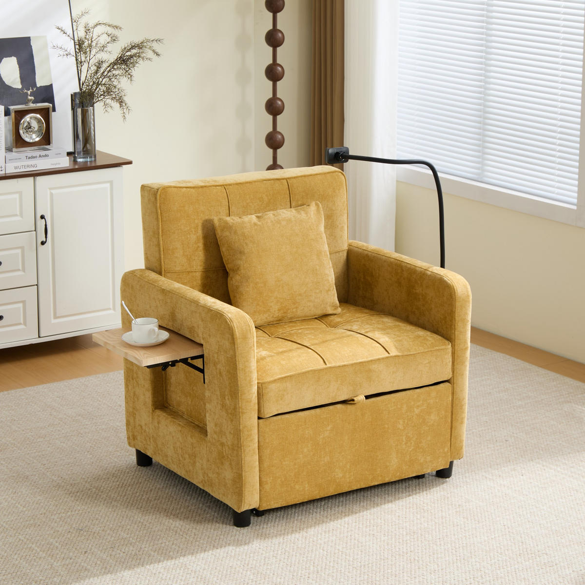 FERNSEHSESSEL Relaxsessel,Polsterliege mit Stauraum,Chenille,Gelb - Gelb, Textil (79/83/167cm) - LVHOM