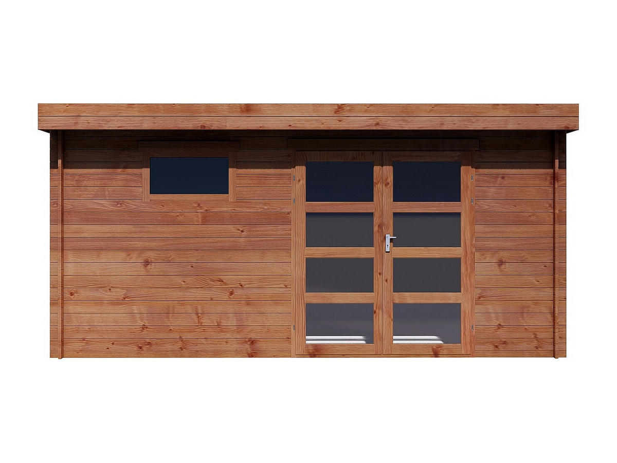 SCHREBERGARTENHAUS - 450 cm x 400 cm - Holz, Platte, Glas - Naturfarben Dunkel - CORALIO - Naturfarben, Glas/Holz (450/203.3/400cm) - Vente-Unique