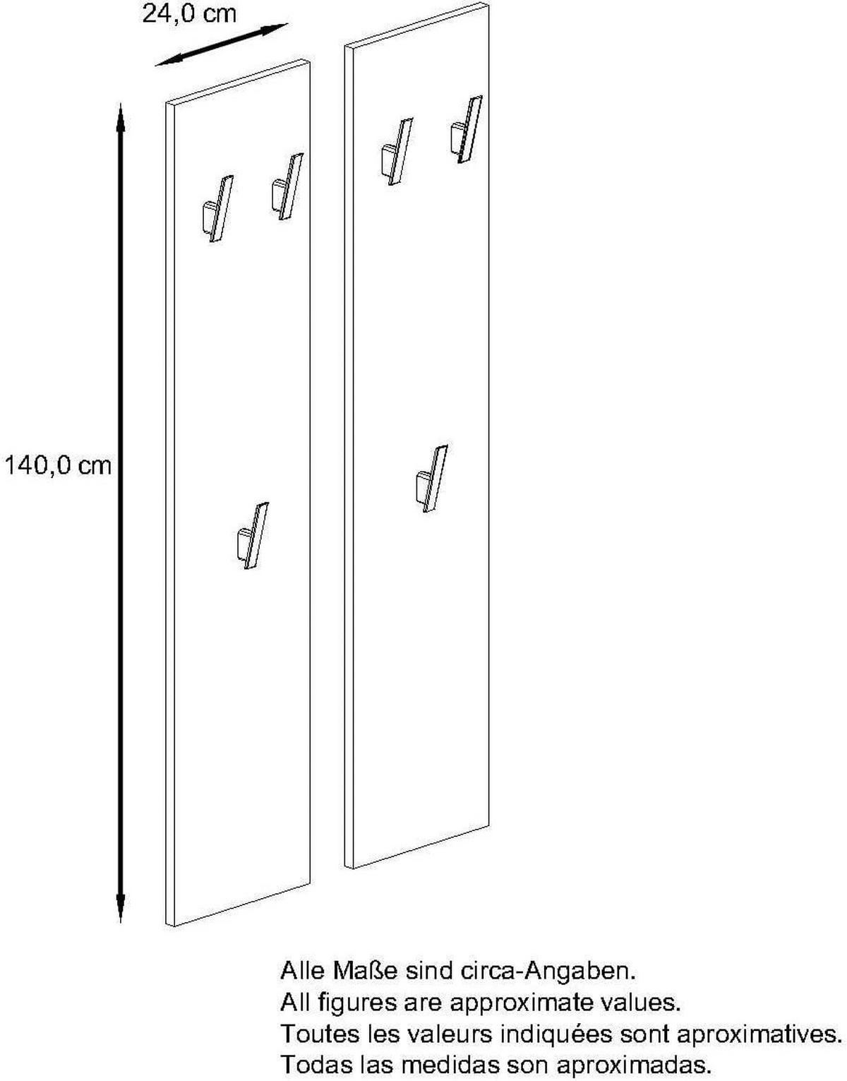 GARDEROBENPANEEL Roma M140, Moderne Wandgarderobe mit 6 Kleiderhaken, Made in Germany, Wandpaneel für Flur, Grau Hochglanz(24 x 140 x 2 cm) - Grau, Holzwerkstoff (24/140/2cm) - InnoFurn