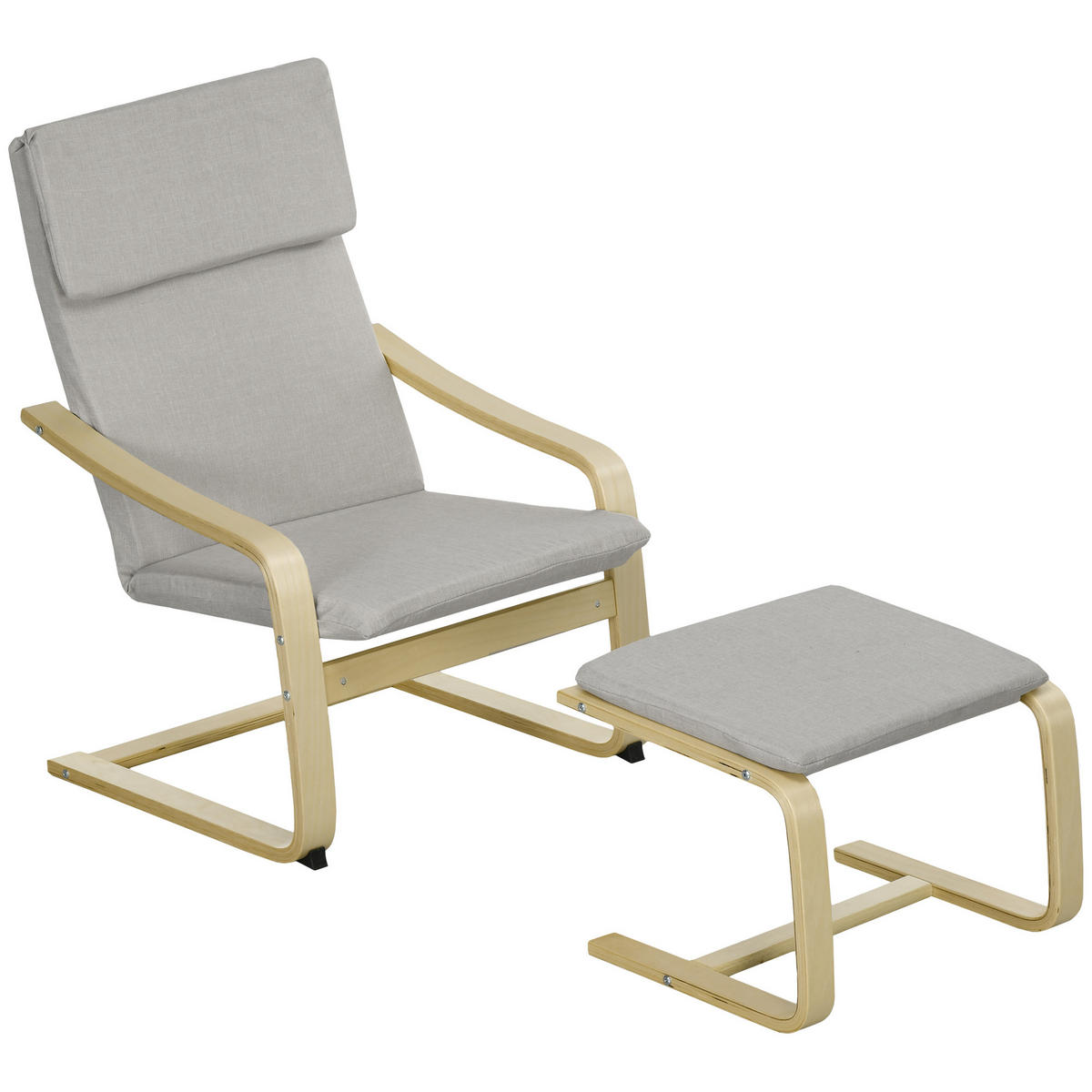 LOUNGESESSEL DE-07573 mit Hocker und Leinenoptik Hellgrau/Natur - Hellgrau, Holzwerkstoff (80/99/66.5cm) - ComfortXL