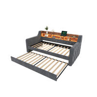 AUSZIEHBETT 90/190 cm DE-03614, mit Stauraum, LED und stabilem Metall-Holz-Rahmen, in Dunkelgrau - Dunkelgrau, Metall (90/190cm) - ComfortXL