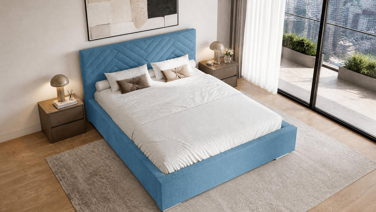 POLSTERBETT 120x200 cm AURA, Doppelbett mit Bettkasten und Lattenrost aus Holz, Velourstoff: Hellblau - Hellblau, Holz/Kunststoff (120/200cm) - Marpur