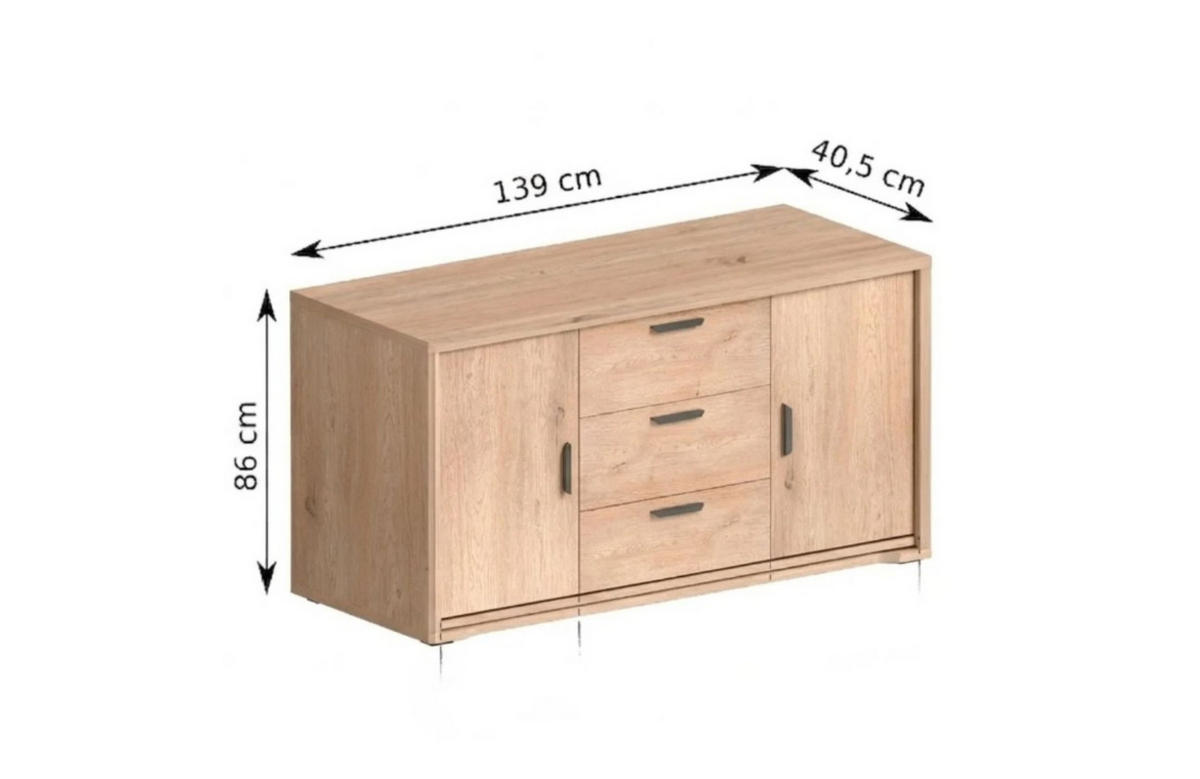 KOMMODE BRESSO 139/86/40,5cm mit 3 Schubladen 2 Türen Eichefarben - Eichefarben, Holzwerkstoff (139/86/40.5cm) - MASSENO