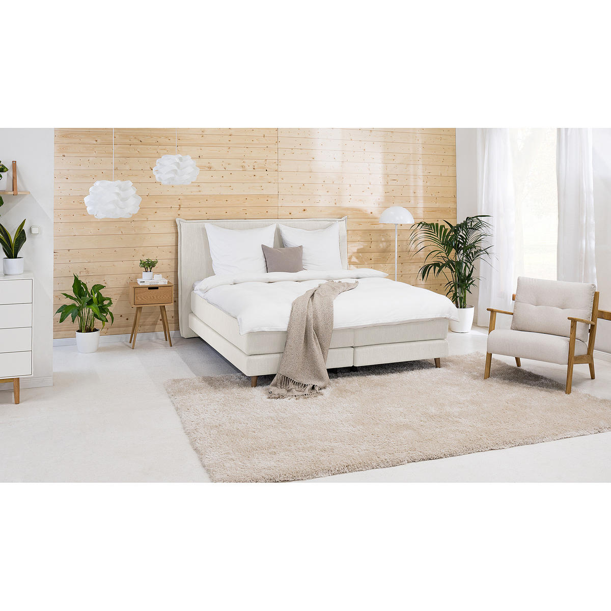 BOXSPRINGBETT - Klassisch - Platinfarben, Holz (180/200cm) - home24