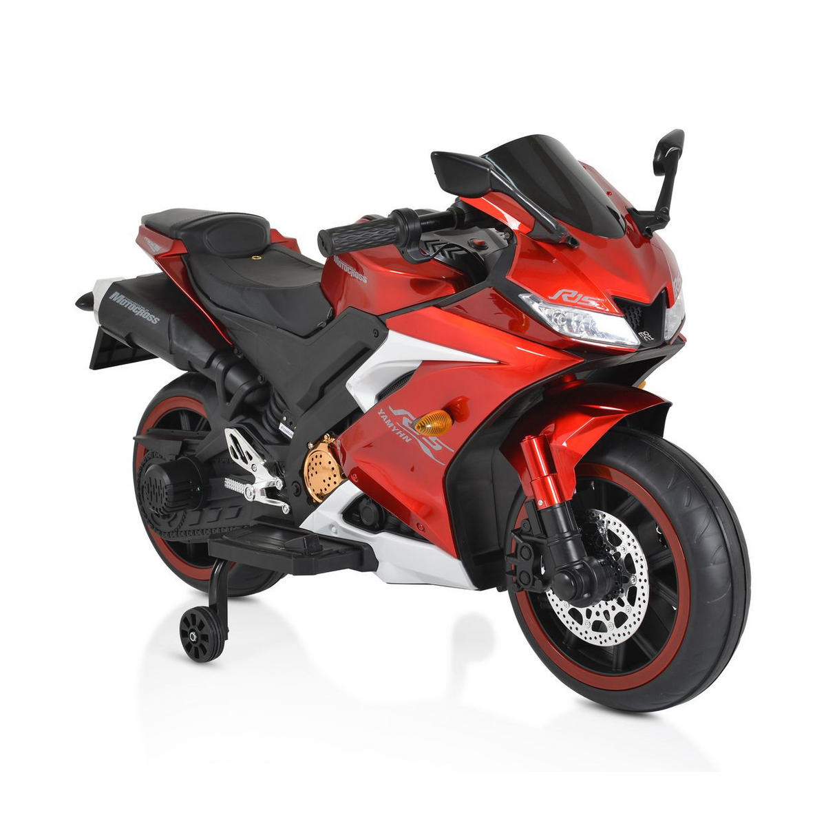 ELEKTROMOTORRAD Motocross rot MP3-Funktion Bluetooth Stützräder Lichter - Rot, Kunststoff (120/60/74cm) - Moni