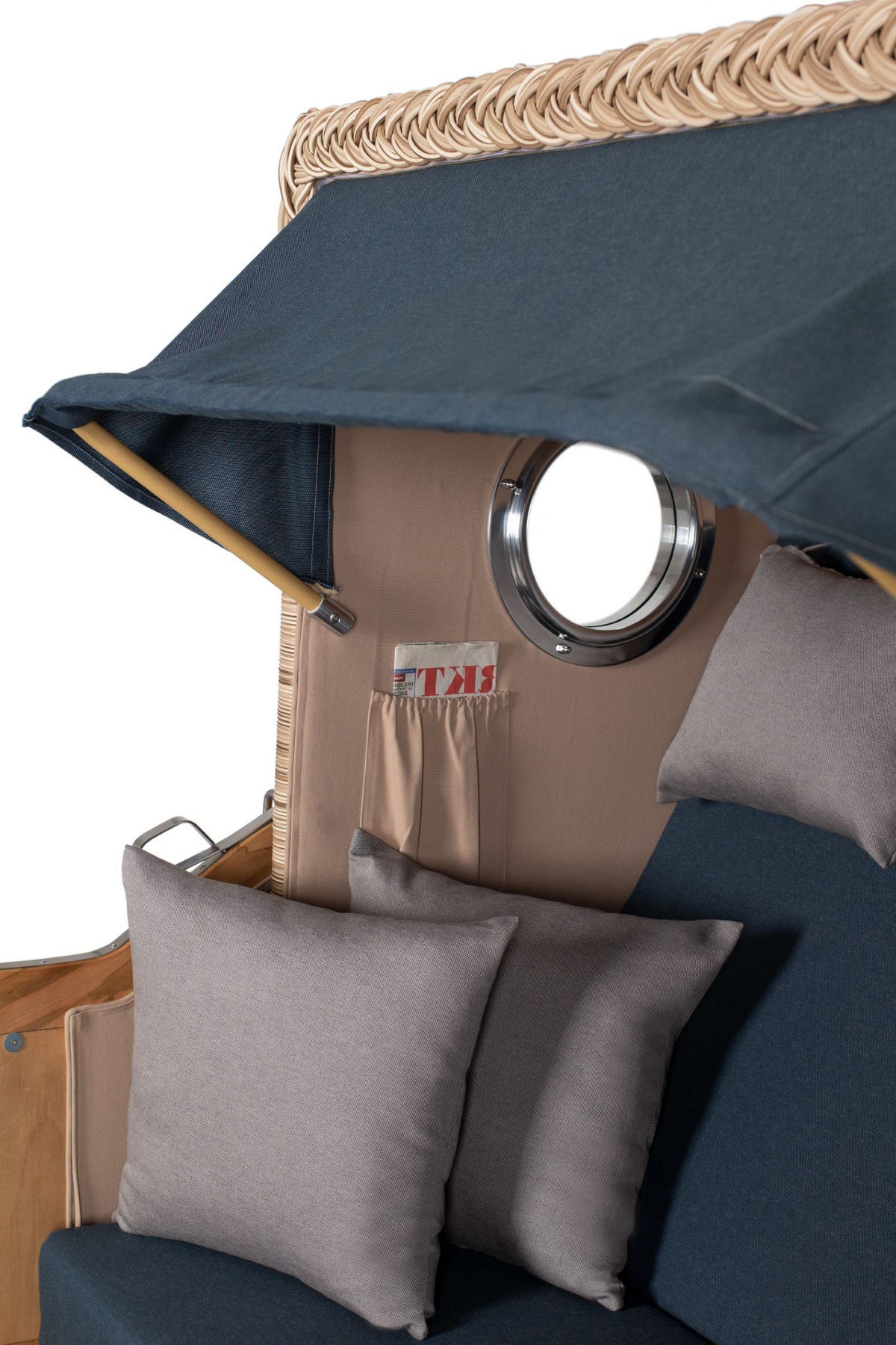 STRANDKORB Komplettset: Ammersee Teak Bullauge - PE shell - Modell 593 - Grau, Holz/Kunststoff (125/165/80cm) - bene living