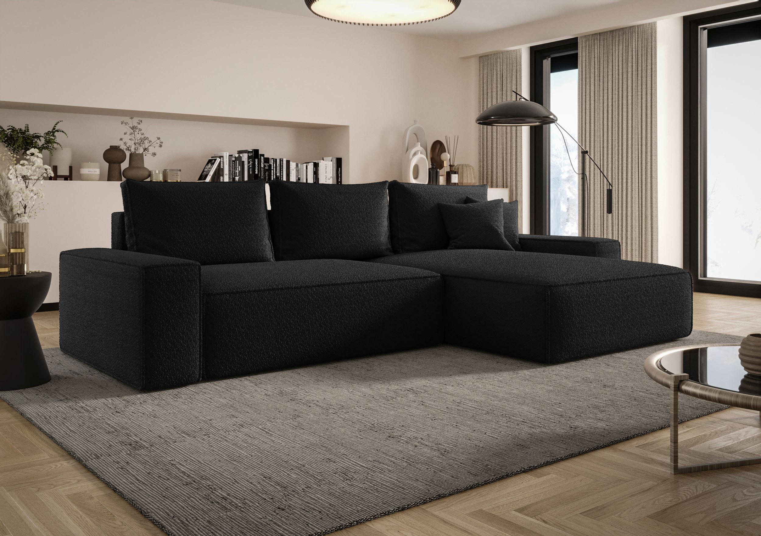 ECKSOFA MONA mit Schlaffunktion QUELLE 100 Rechts - Schwarz, Textil (280/185cm) - Bedante