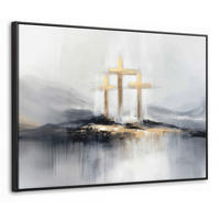 LEINWAND Bilder mit Rahmen - Abstrakt - Malerei - Christentum - Kreuz - 80x60 - Weiß, Textil (80/60cm) - MuchoWow