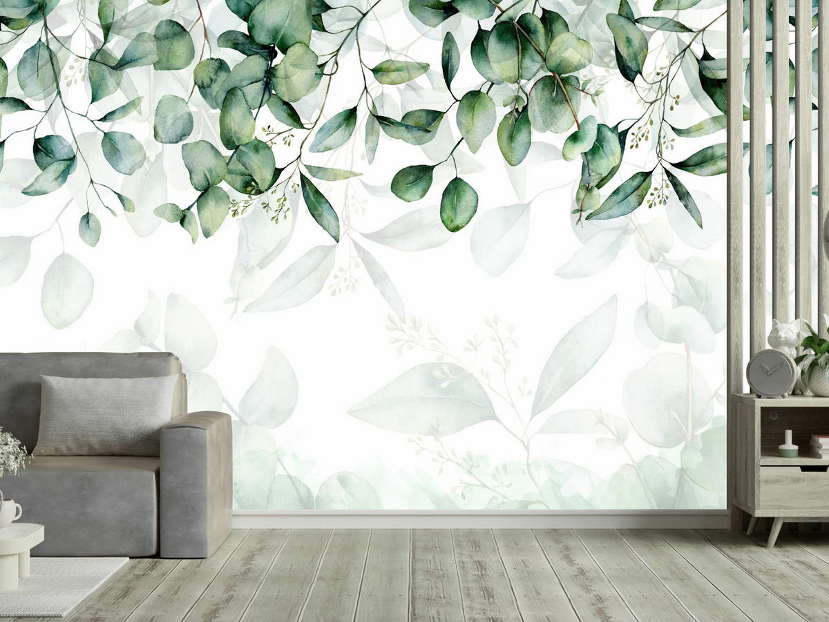 FOTOTAPETE Blätter Pflanzen Natur Für Wohnzimmer 520x318cm - Weiß/Grün, Papier (520/318cm) - Muralo
