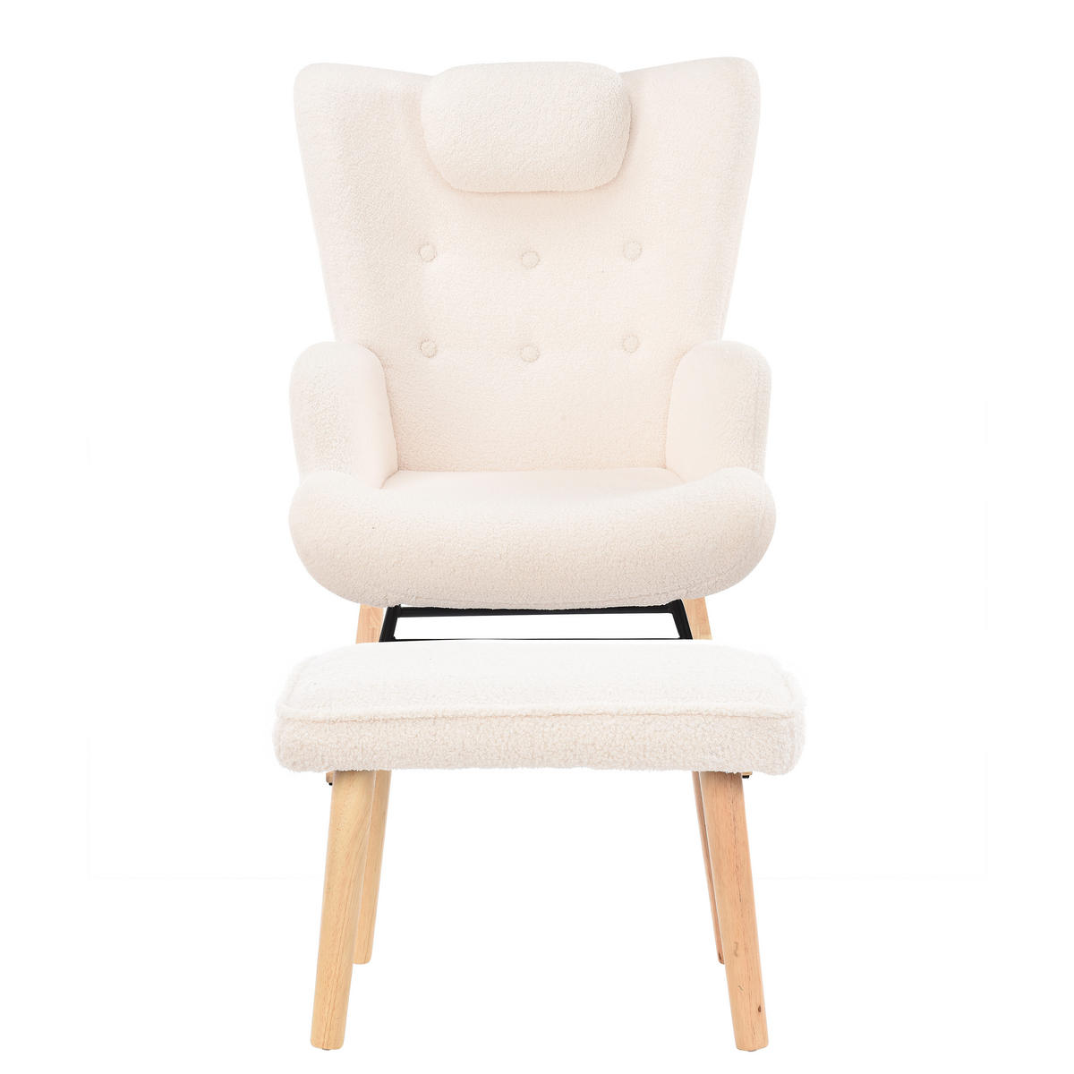 SCHAUKELSTUHL Weiß aus Samt, 70 x 66 x 89 cm, mit Hocker und Seitentaschen - Beige, Holz/Textil (66/89/70cm) - PARAFTA HOME