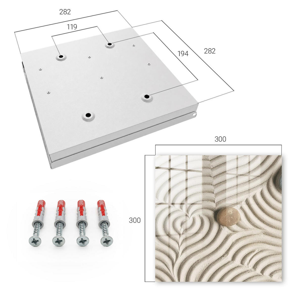 SCHLÜSSELBOX Weiß 30x30 cm – Türöffnung nach rechts - Zen-Komposition - Creme, Metall (30/30/5cm) - TULUP