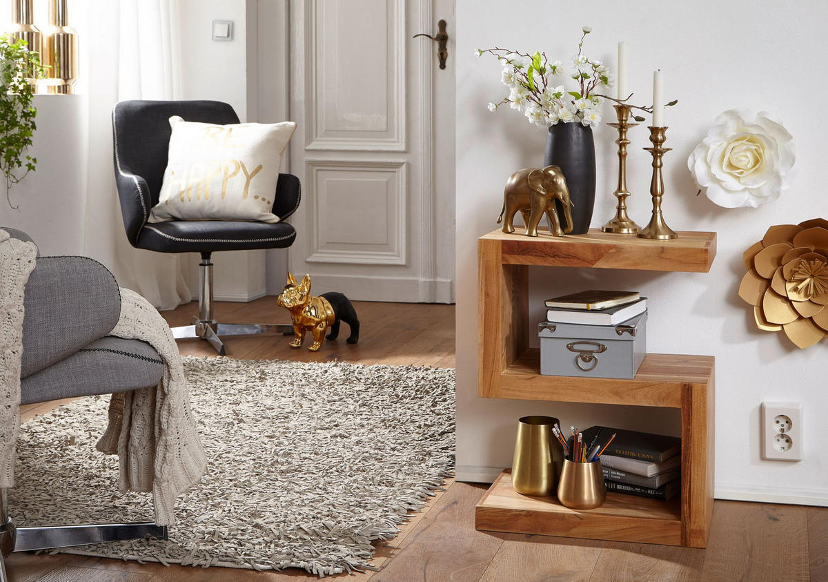 BEISTELLTISCH Massivholz S-Form Handgefertigt, Beige 44x30x60 cm - Beige, Holz (30/44/60cm) - KADIMA DESIGN