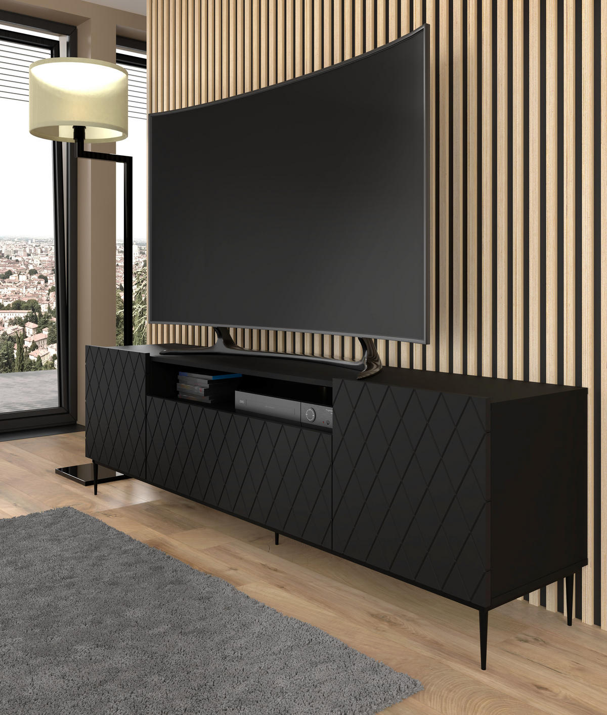 TV LOWBOARD Schwarz, Schwarz 193/60/40 - Anthrazit/Schwarz, Holzwerkstoff (193/60/40cm) - RAUMHIRSCH FURNITURE