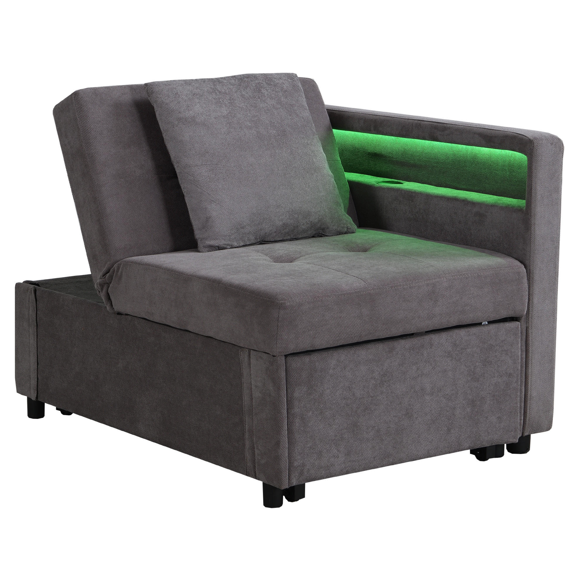 SCHLAFSOFA 3-in-1 Dunkelgrau mit verstellbarer Rückenlehne & USB-Anschlüssen 177/68/65 cm - Dunkelgrau, Leder (68/65/97cm) - OKWISH