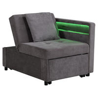 SCHLAFSOFA 3-in-1 Dunkelgrau mit verstellbarer Rückenlehne & USB-Anschlüssen 177/68/65 cm - Dunkelgrau, Leder (68/65/97cm) - OKWISH