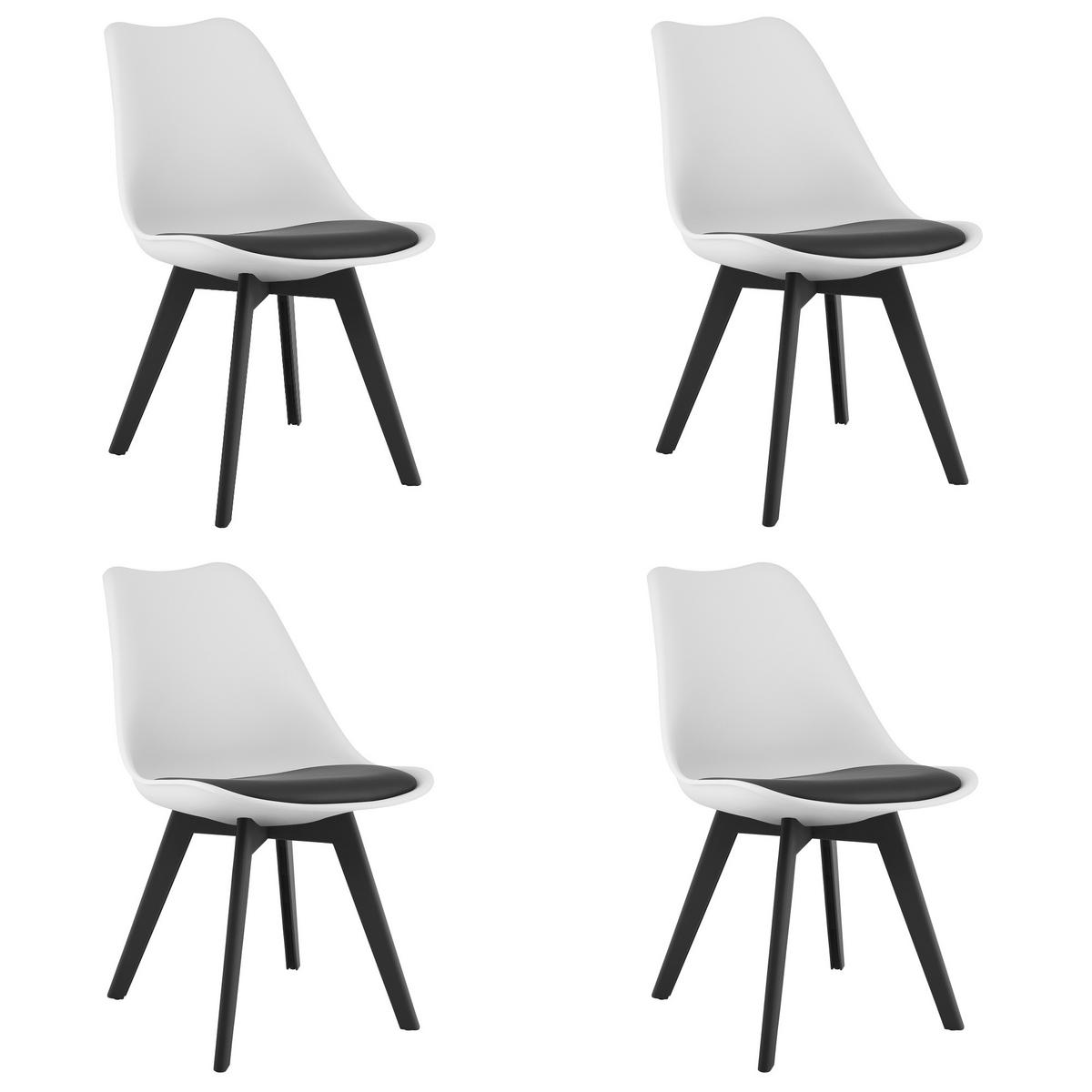 ESSZIMMERSTUHL 4-er Set RIKX Schwarz-weißer Sitz, schwarze Beine - Schwarz, Kunststoff (49/82/43cm) - Valora