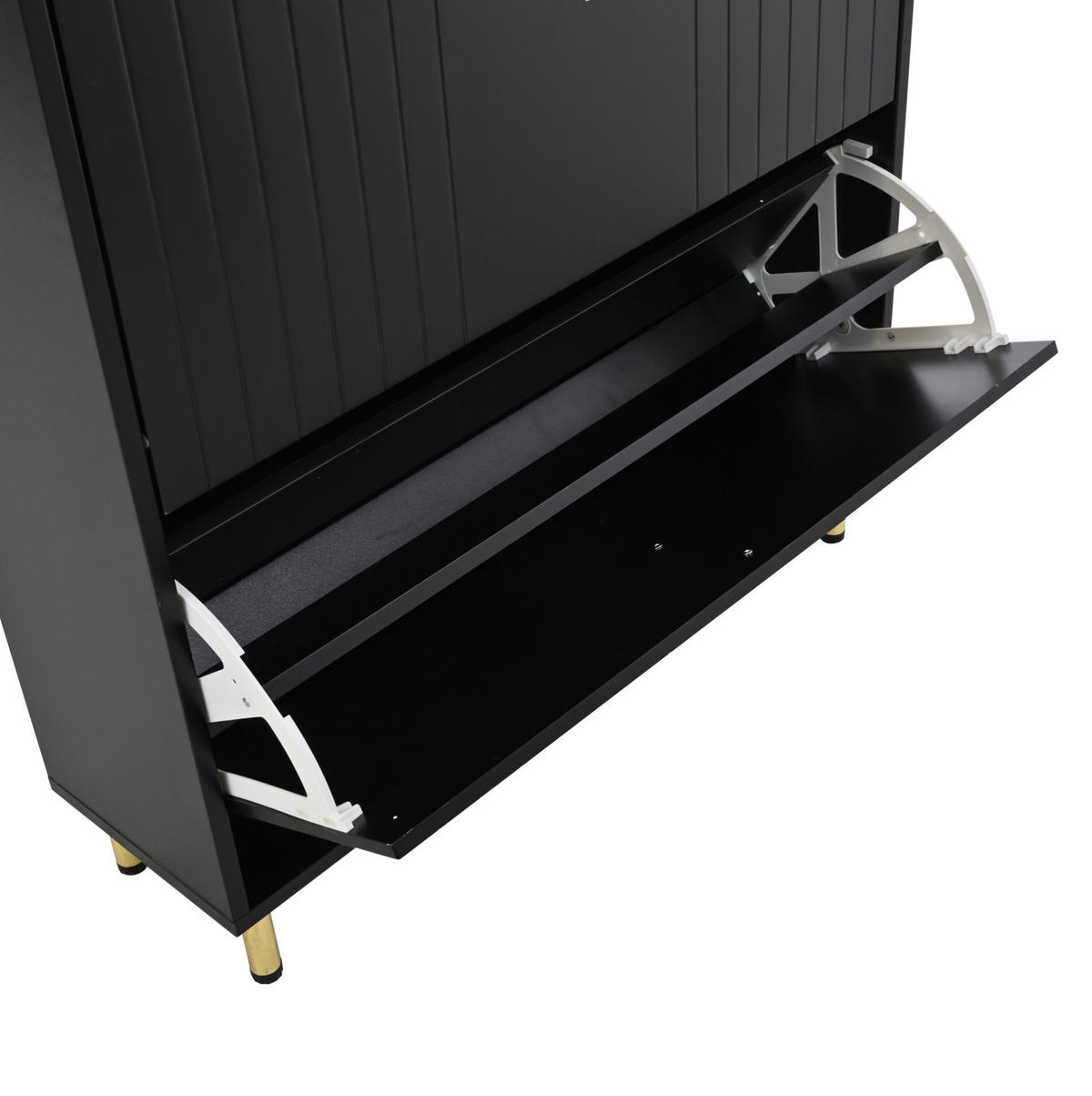 SCHUHSCHRANK aus MDF 160x23x123,5cm in Schwarz mit Metallsockel - Schwarz, Holzwerkstoff (160/123.5/23.5cm) - Modfu