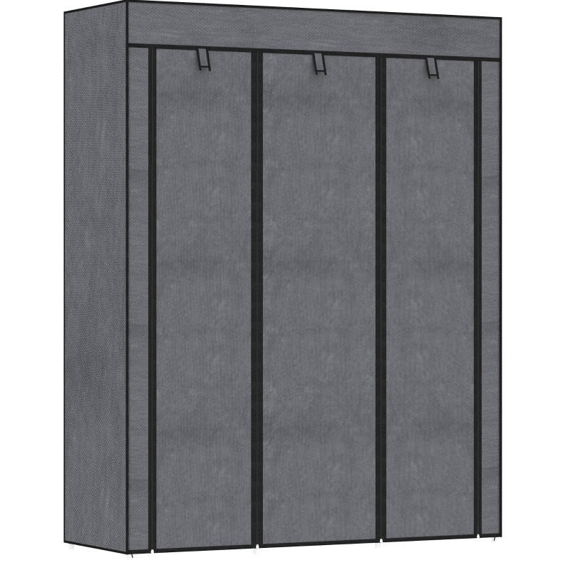 KLEIDERSCHRANK 125/43/162,5 cm dunkelgrau aus Stoff mit 2 Kleiderstangen und 8 Fächern - Dunkelgrau, Textil (43/162.5/125cm) - OKWISH