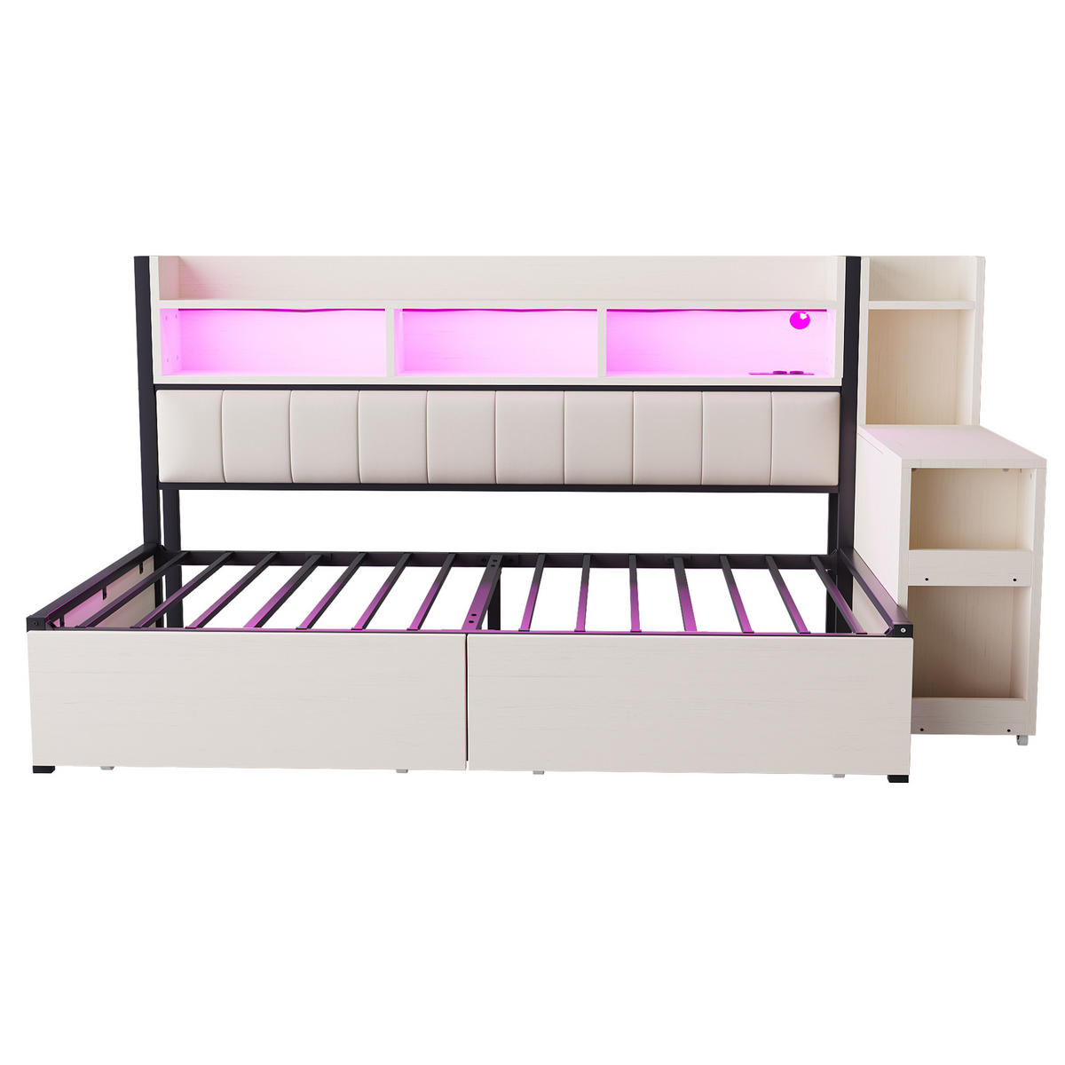 BETT 90/200 cm mit Schreibtisch und Stauraum Weiß Metall & Holz - Weiß, Metall (90/200cm) - OKWISH