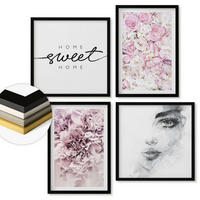 WANDBILDER 4er-Set - 50x50 cm & 40x60 cm Schwarzer Rahmen - Pfingstrosenporträt einer Frau für Zuhause - Schwarz, Kunststoff (50/50cm) - ArtPrintCave